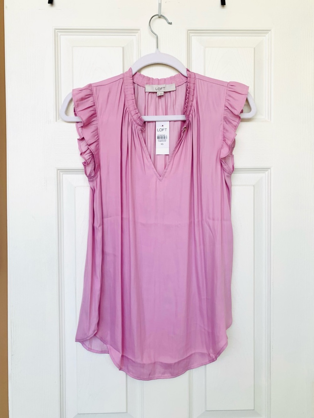 LOFT Pink Ruffle Sleeve V-Neck Blouse, XS, NWT